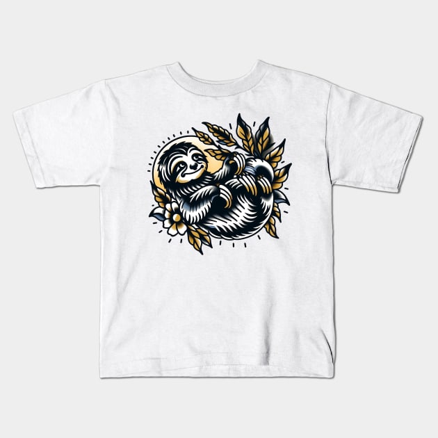 Sloth tattoo flash design Kids T-Shirt by WPHmedia